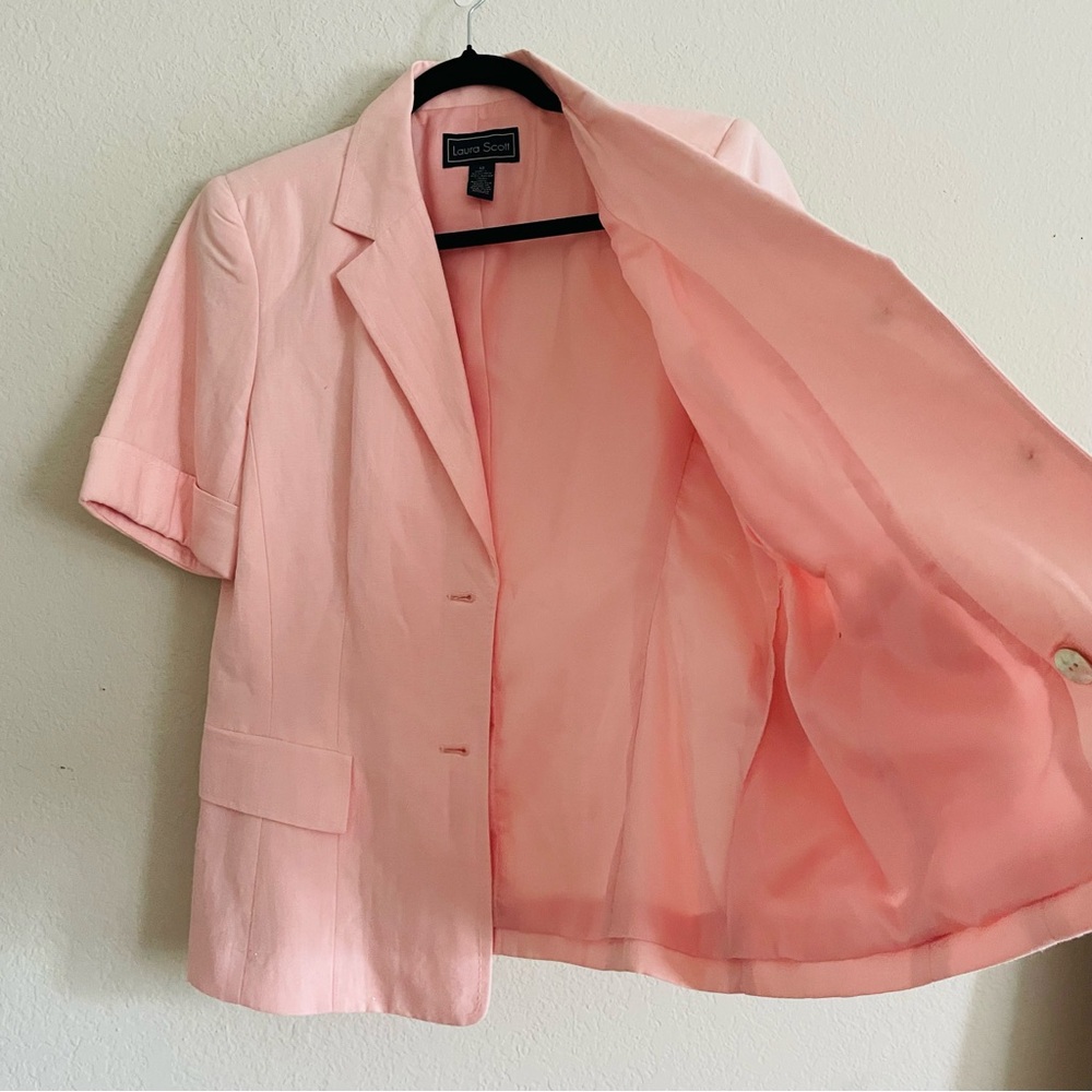 Laura Scott Pink Short Sleeve blazer size 12 business casual double button chic - Picture 4 of 8